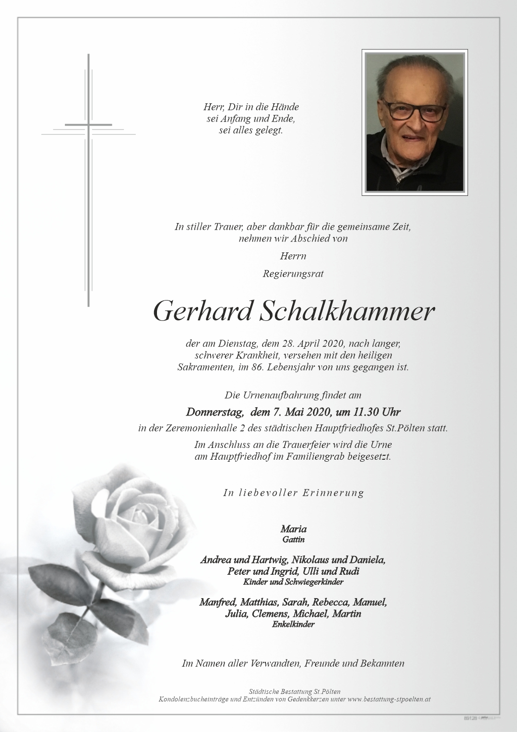 SCHALKHAMMER Gerhard Regrat. - Städtische Bestattung St. Pölten